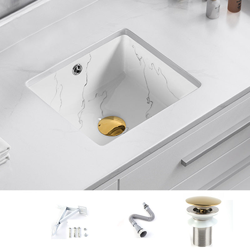 Modern Undermount Vanity Sink Rectangular Porcelain with Overflow Basin Sink