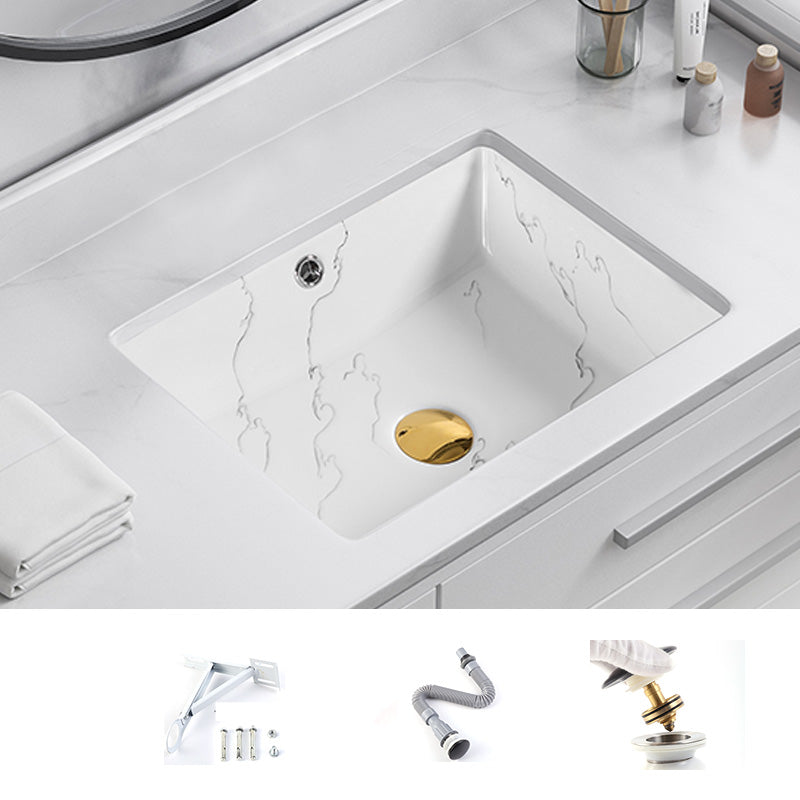 Modern Undermount Vanity Sink Rectangular Porcelain with Overflow Basin Sink