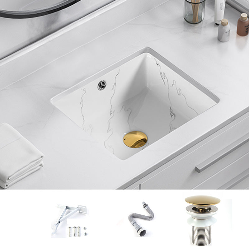 Modern Undermount Vanity Sink Rectangular Porcelain with Overflow Basin Sink