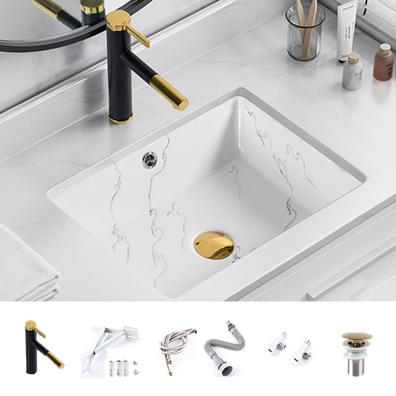 Modern Undermount Vanity Sink Rectangular Porcelain with Overflow Basin Sink