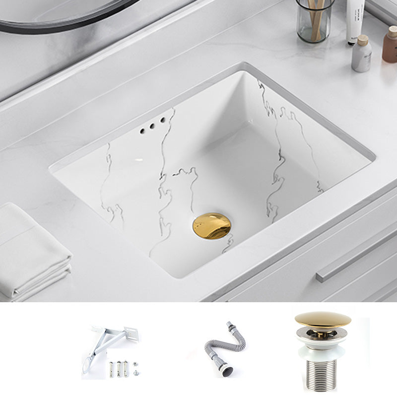 Modern Undermount Vanity Sink Rectangular Porcelain with Overflow Basin Sink