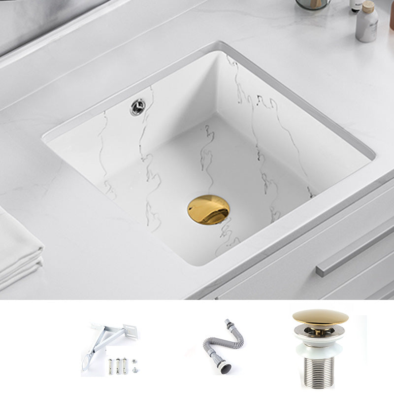 Modern Undermount Vanity Sink Rectangular Porcelain with Overflow Basin Sink
