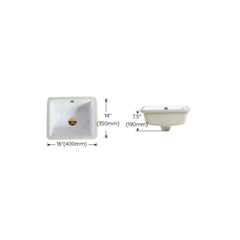 Modern Undermount Vanity Sink Rectangular Porcelain with Overflow Basin Sink