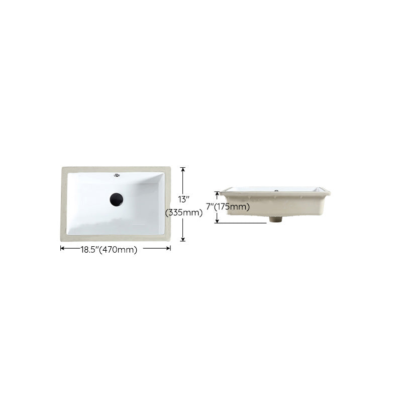 Modern Undermount Vanity Sink Rectangular Porcelain with Overflow Basin Sink