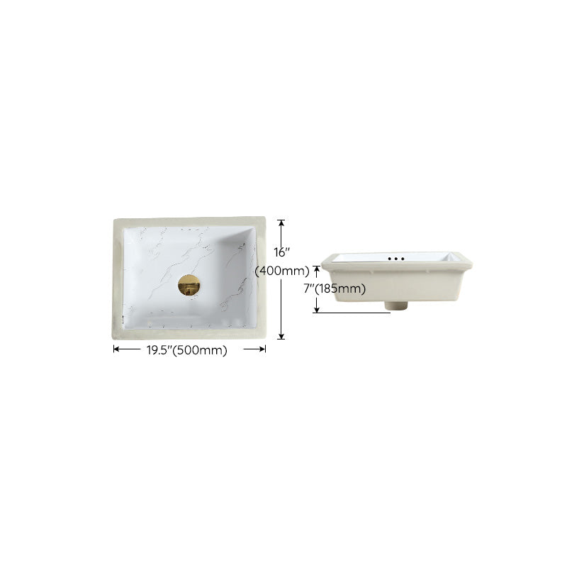 Modern Undermount Vanity Sink Rectangular Porcelain with Overflow Basin Sink