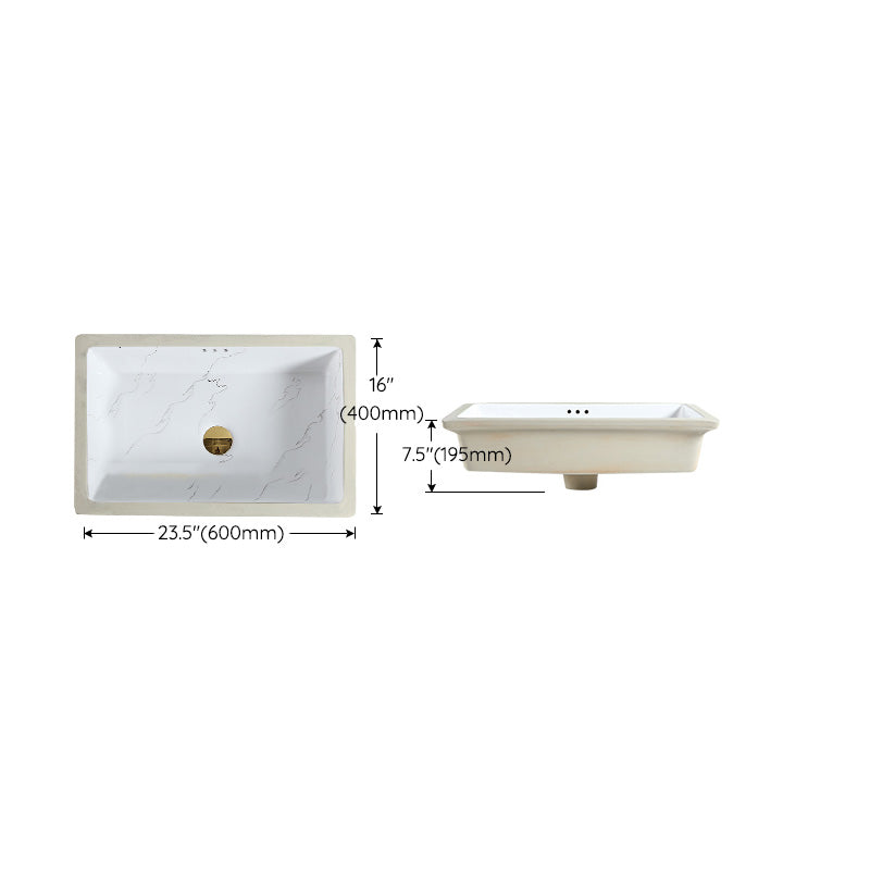 Modern Undermount Vanity Sink Rectangular Porcelain with Overflow Basin Sink