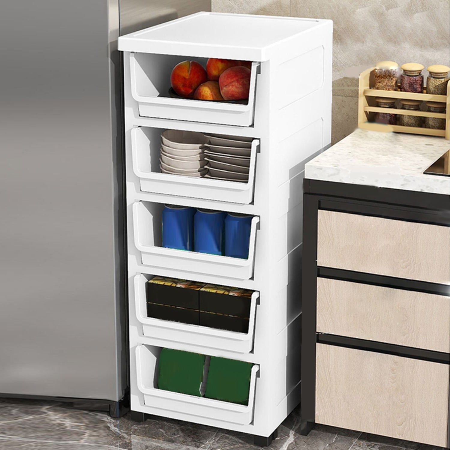 Scandinavian Kids Furniture Vertical Plastic Nursery Dresser with Drawers for Home