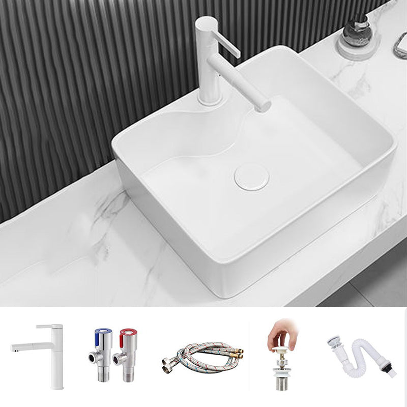 Fade Resistant Bath Sink White Rectangular Ceramic Faucet Vessel Bathroom Sink