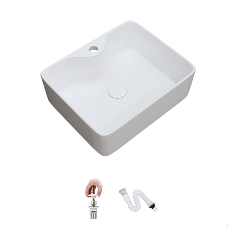 Fade Resistant Bath Sink White Rectangular Ceramic Faucet Vessel Bathroom Sink