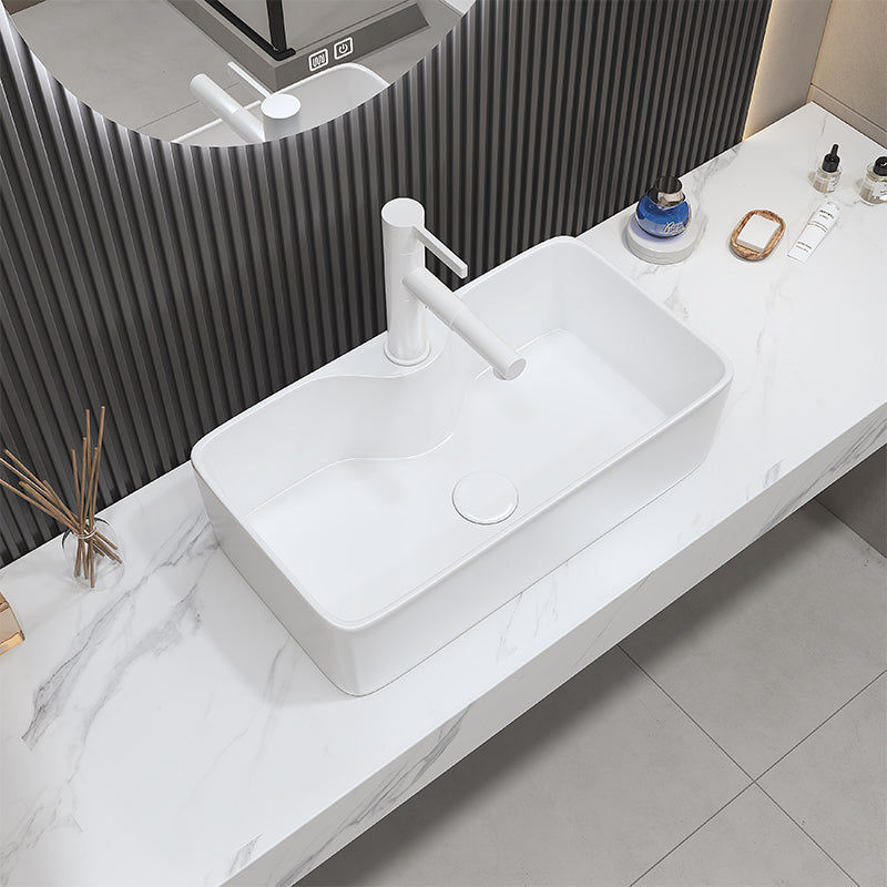 Fade Resistant Bath Sink White Rectangular Ceramic Faucet Vessel Bathroom Sink