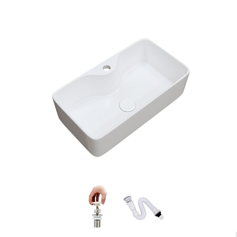 Fade Resistant Bath Sink White Rectangular Ceramic Faucet Vessel Bathroom Sink