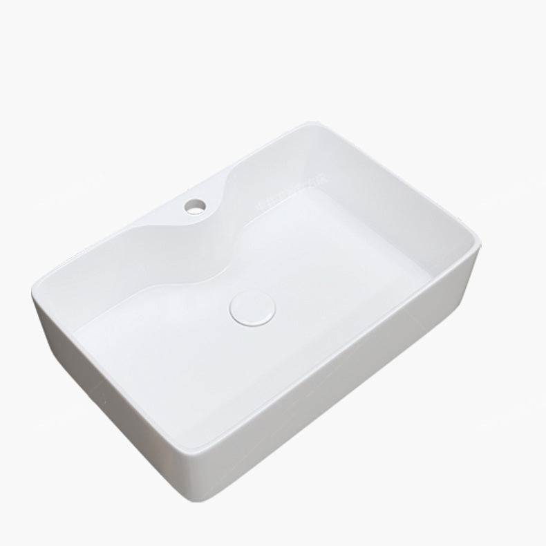 Fade Resistant Bath Sink White Rectangular Ceramic Faucet Vessel Bathroom Sink