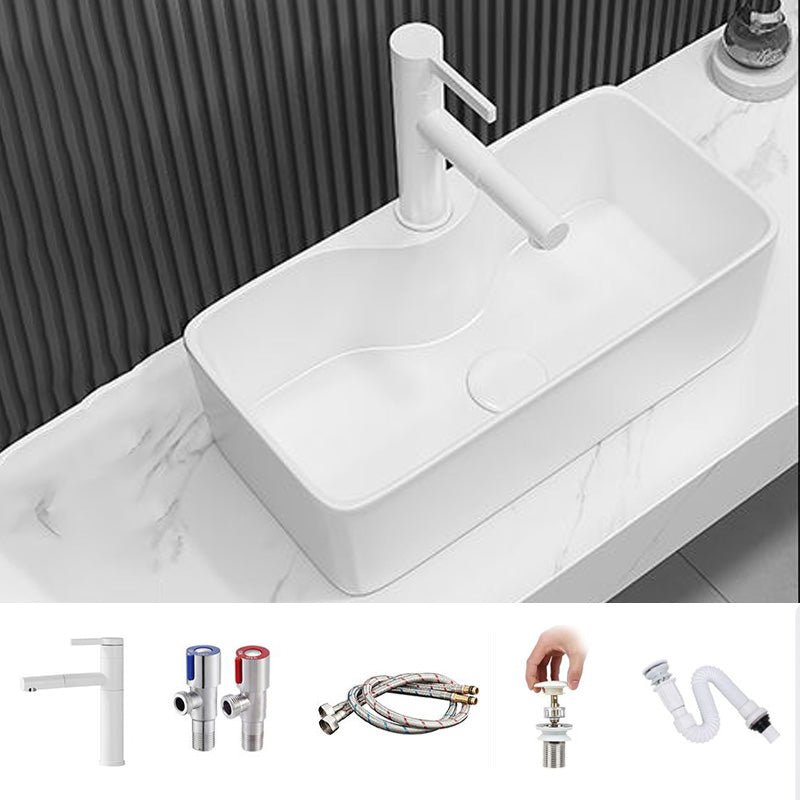 Fade Resistant Bath Sink White Rectangular Ceramic Faucet Vessel Bathroom Sink