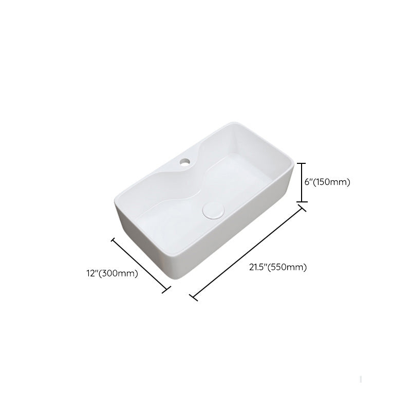 Fade Resistant Bath Sink White Rectangular Ceramic Faucet Vessel Bathroom Sink