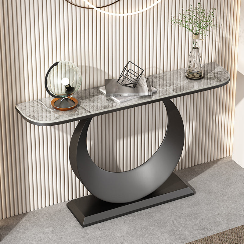 Glam Stone Console Accent Table Half Moon Console Sofa Table for Hall