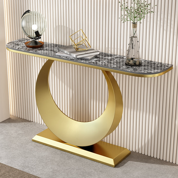 Glam Stone Console Accent Table Metal Console Sofa Table for Hall