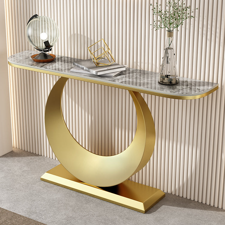 Glam Stone Console Accent Table Metal Console Sofa Table for Hall