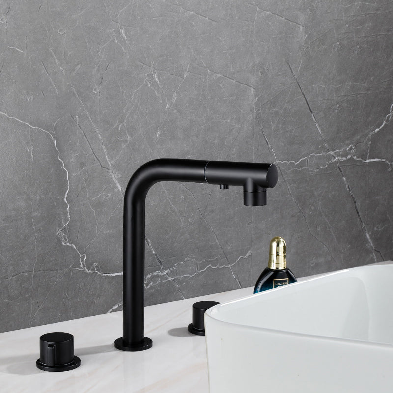 Pull-out Widespread Sink Faucet 2-Handle Vessel Sink Faucet with Angle Valve and Drain