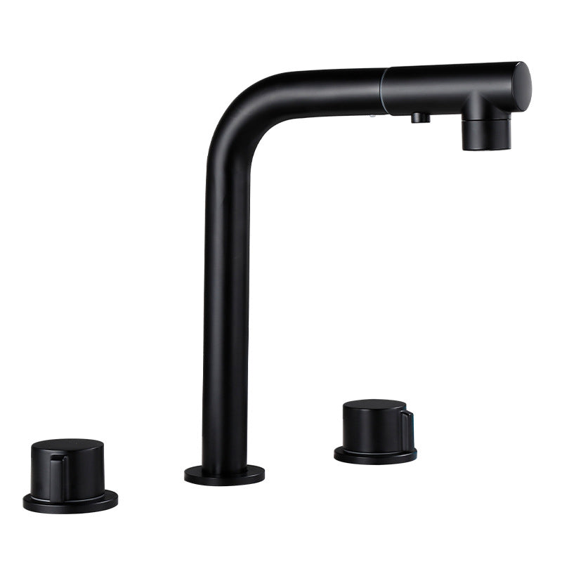 Pull-out Widespread Sink Faucet 2-Handle Vessel Sink Faucet with Angle Valve and Drain