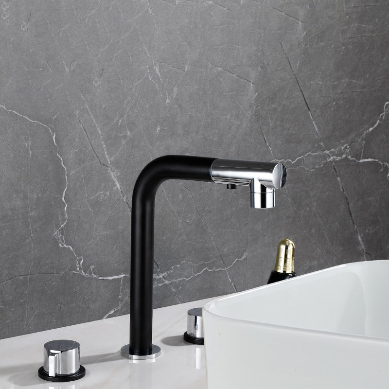 Pull-out Widespread Sink Faucet 2-Handle Vessel Sink Faucet with Angle Valve and Drain