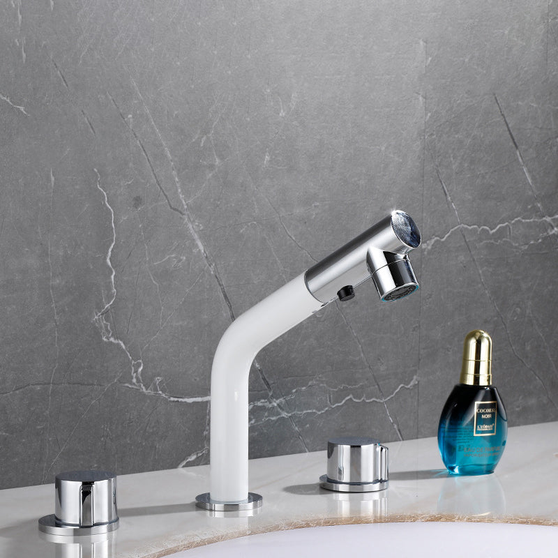 Pull-out Widespread Sink Faucet 2-Handle Vessel Sink Faucet with Angle Valve and Drain