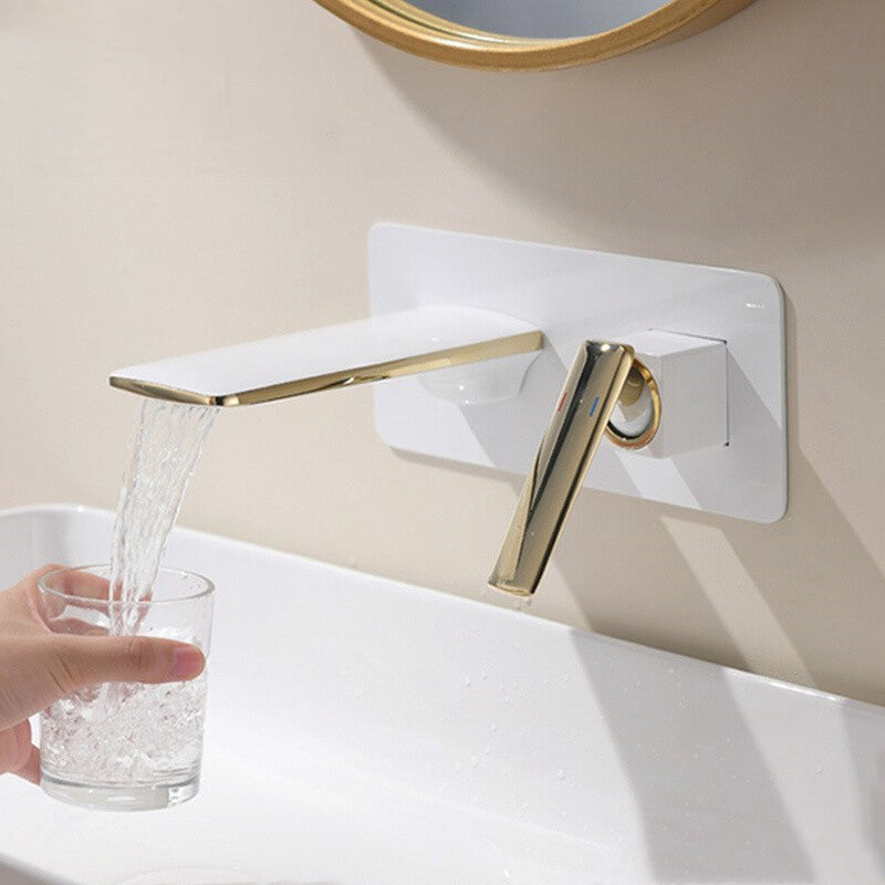 Waterfall Wall Mounted Bathroom Faucet Modern Lavatory Faucet