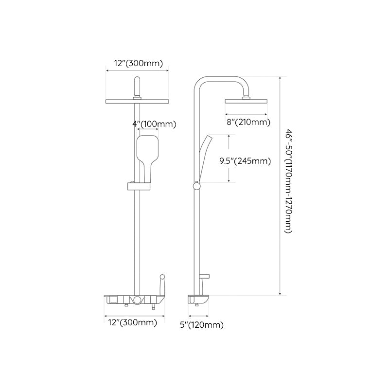 Brass Wall Mounted Shower Combo Adjustable Spray Pattern Shower System