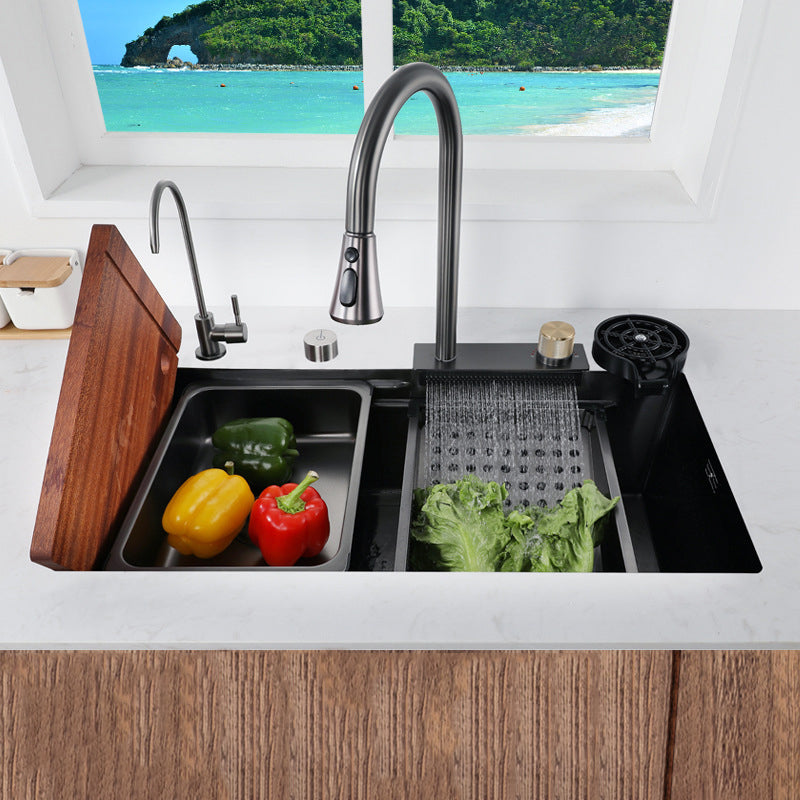 Modern Kitchen Sink Stainless Steel Noise-cancelling Drop-In Kitchen Sink with Faucet