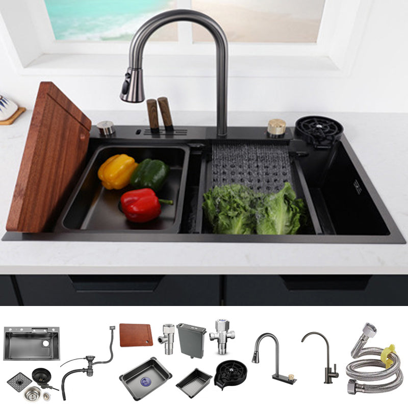 Modern Kitchen Sink Stainless Steel Noise-cancelling Drop-In Kitchen Sink with Faucet