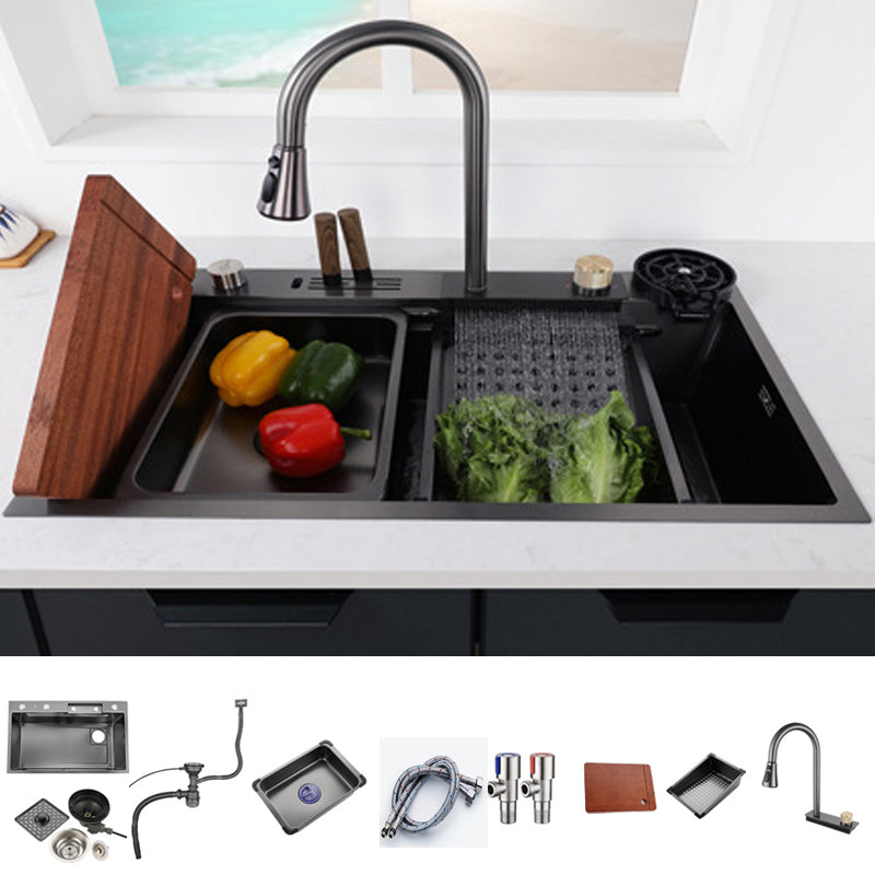 Modern Kitchen Sink Stainless Steel Noise-cancelling Drop-In Kitchen Sink with Faucet