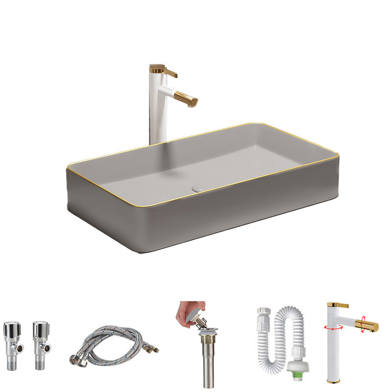 Rectangular Trough Sink Modern Simple Porcelain Trough Bathroom Sink