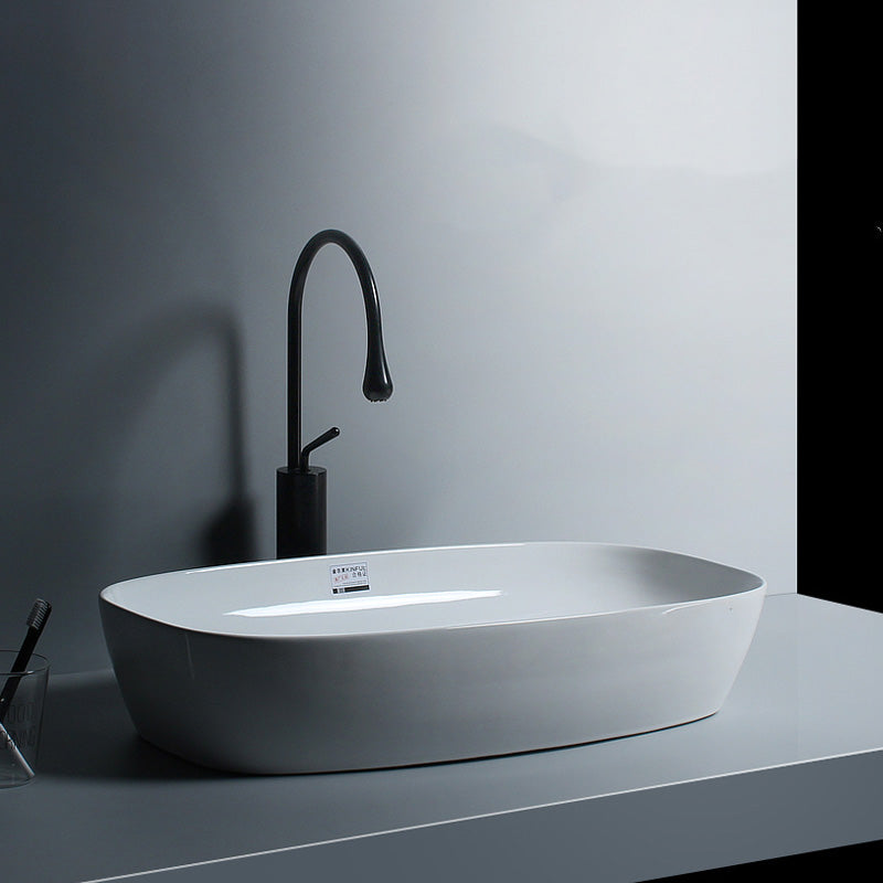 Porcelain Trough Sink Modern Simple Trough Bathroom Sink with Faucet Included
