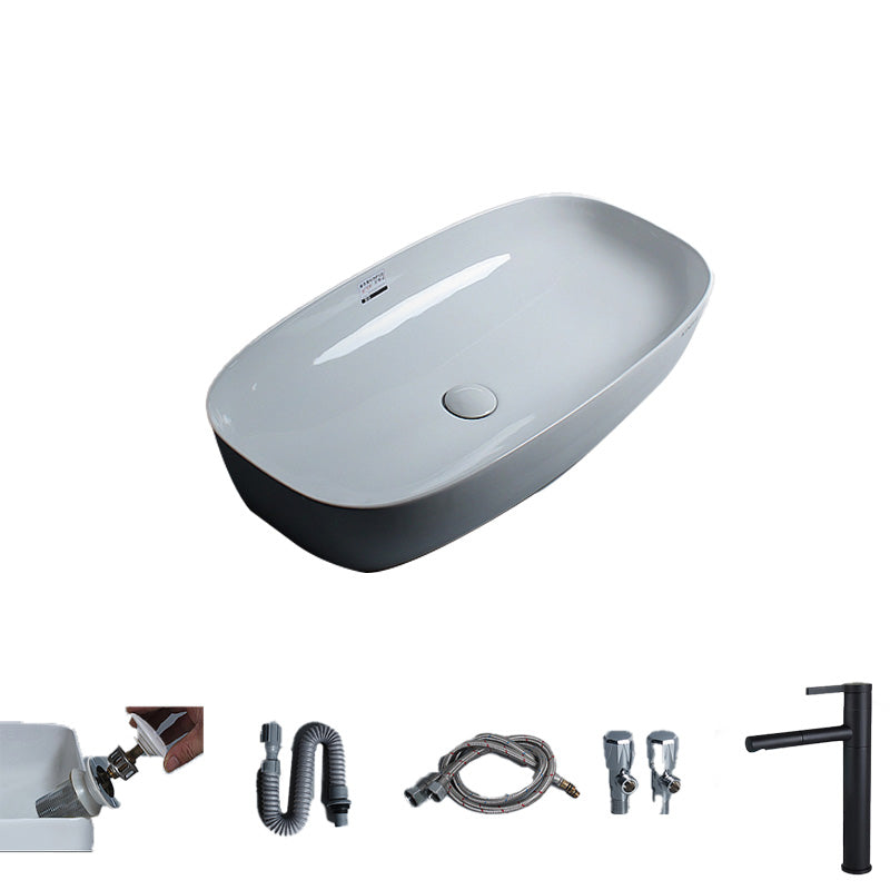 Porcelain Trough Sink Modern Simple Trough Bathroom Sink with Faucet Included