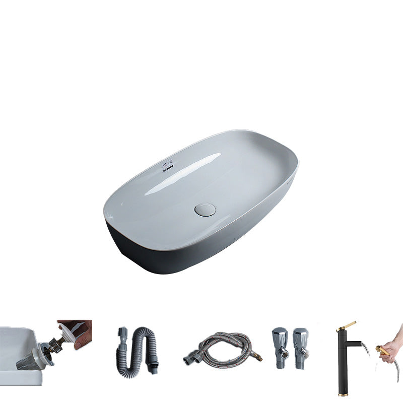 Porcelain Trough Sink Modern Simple Trough Bathroom Sink with Faucet Included