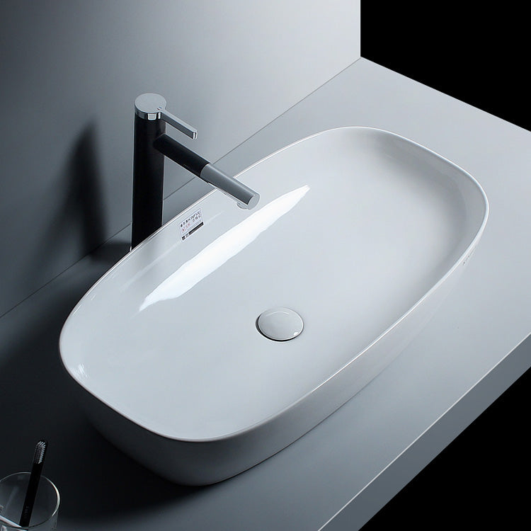 Porcelain Trough Sink Modern Simple Trough Bathroom Sink with Faucet Included