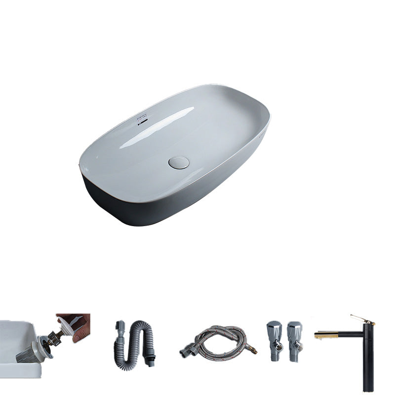 Porcelain Trough Sink Modern Simple Trough Bathroom Sink with Faucet Included