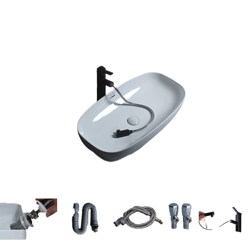 Porcelain Trough Sink Modern Simple Trough Bathroom Sink with Faucet Included