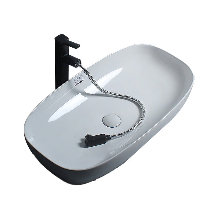 Porcelain Trough Sink Modern Simple Trough Bathroom Sink with Faucet Included