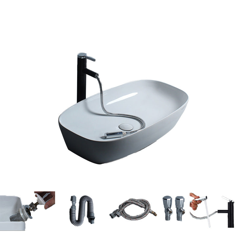 Porcelain Trough Sink Modern Simple Trough Bathroom Sink with Faucet Included