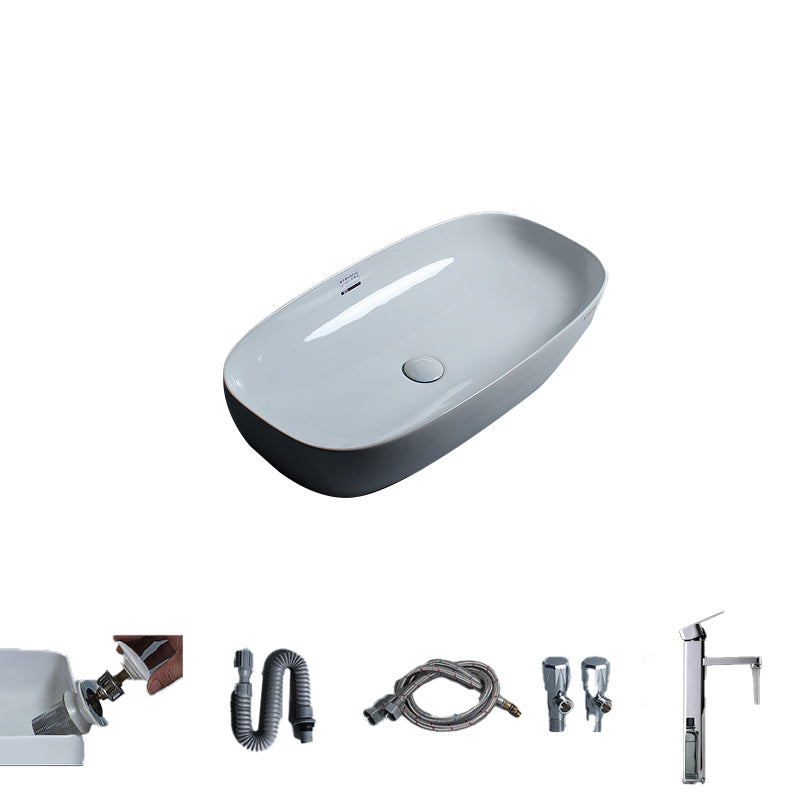 Porcelain Trough Sink Modern Simple Trough Bathroom Sink with Faucet Included
