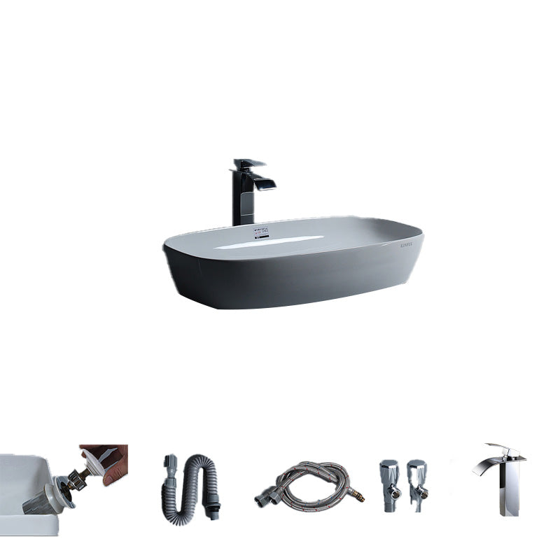 Porcelain Trough Sink Modern Simple Trough Bathroom Sink with Faucet Included