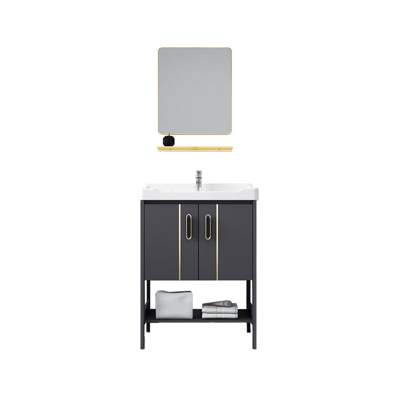 Single Sink Vanity Shelving Included Metal Frame 2 Doors Freestanding Modern Vanity