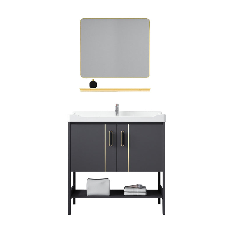 Single Sink Vanity Shelving Included Metal Frame 2 Doors Freestanding Modern Vanity