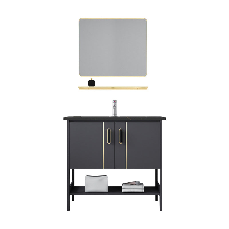 Single Sink Vanity Shelving Included Metal Frame 2 Doors Freestanding Modern Vanity