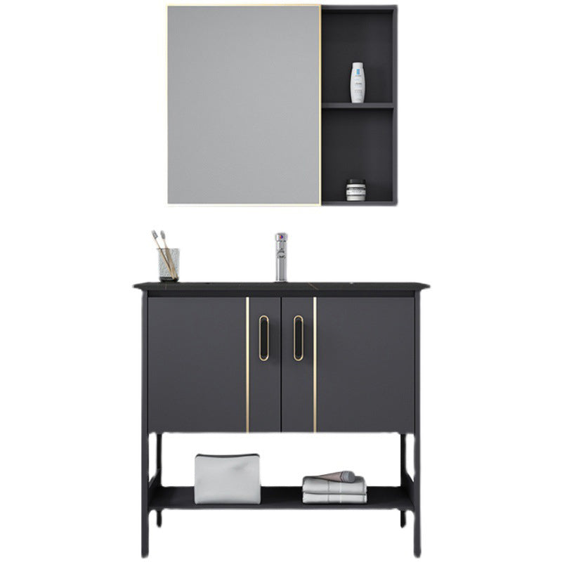 Single Sink Vanity Shelving Included Metal Frame 2 Doors Freestanding Modern Vanity