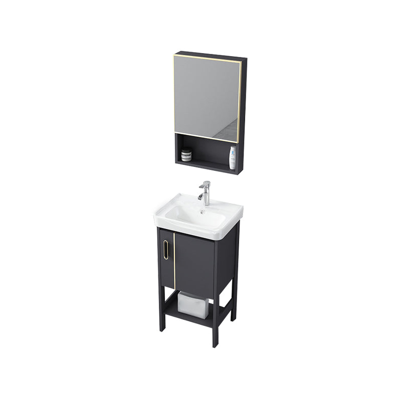 Single Sink Vanity Shelving Included Metal Frame 2 Doors Freestanding Modern Vanity