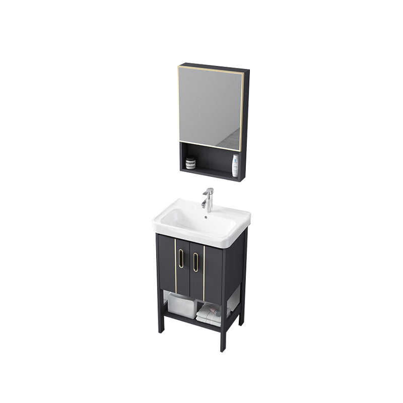 Single Sink Vanity Shelving Included Metal Frame 2 Doors Freestanding Modern Vanity