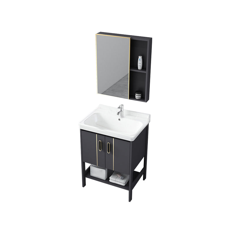 Single Sink Vanity Shelving Included Metal Frame 2 Doors Freestanding Modern Vanity