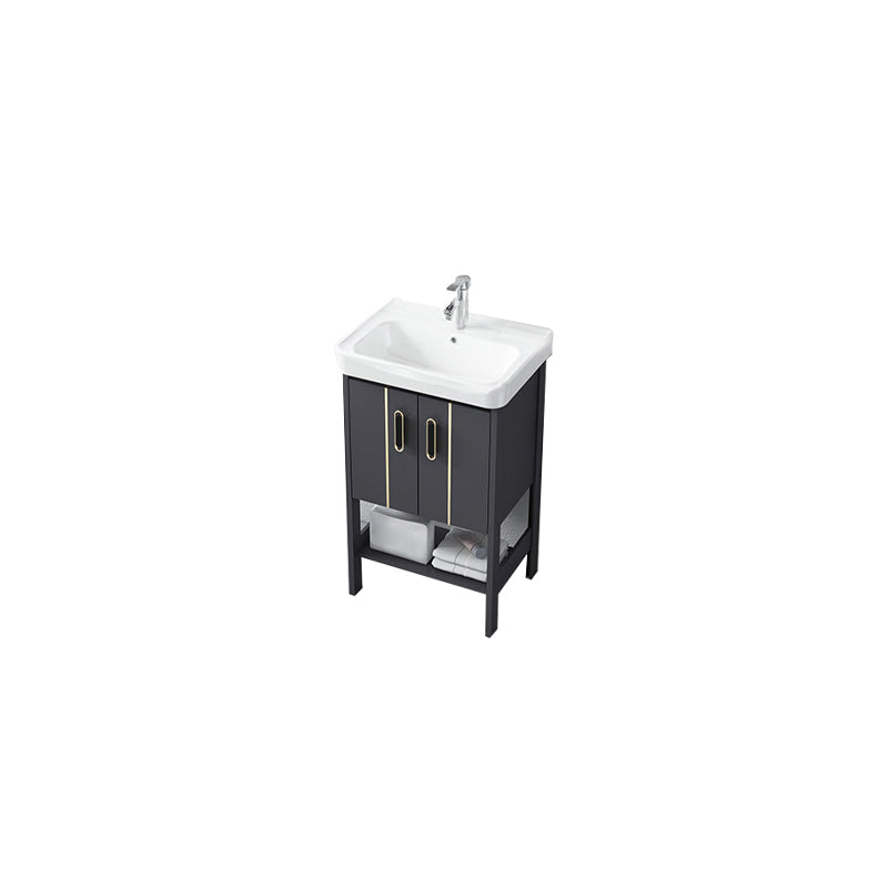 Single Sink Vanity Shelving Included Metal Frame 2 Doors Freestanding Modern Vanity