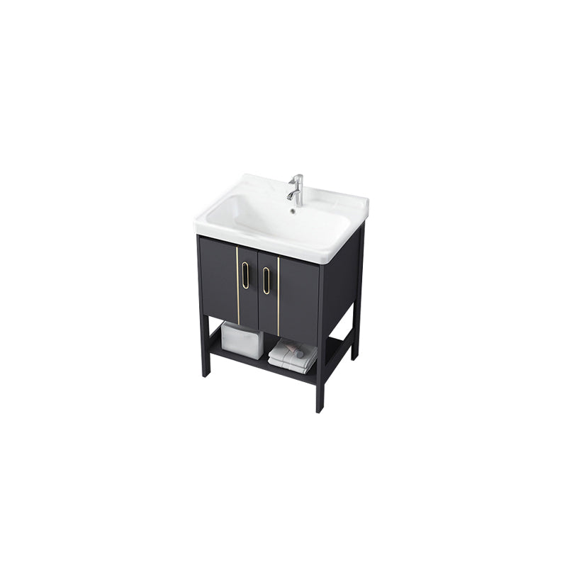Single Sink Vanity Shelving Included Metal Frame 2 Doors Freestanding Modern Vanity
